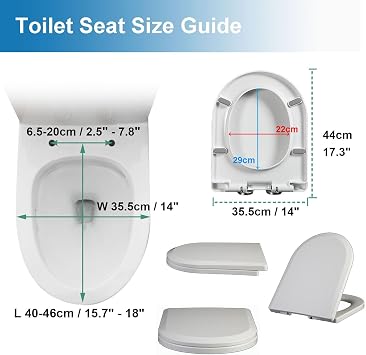 44x35.5cm,U Shape Soft Close Toilet Seat, D Shape Toilet Seats with Quick Release for Easy Cleaning, Top Fixing, D Shaped Loo Seat with Adjustable Hinges
