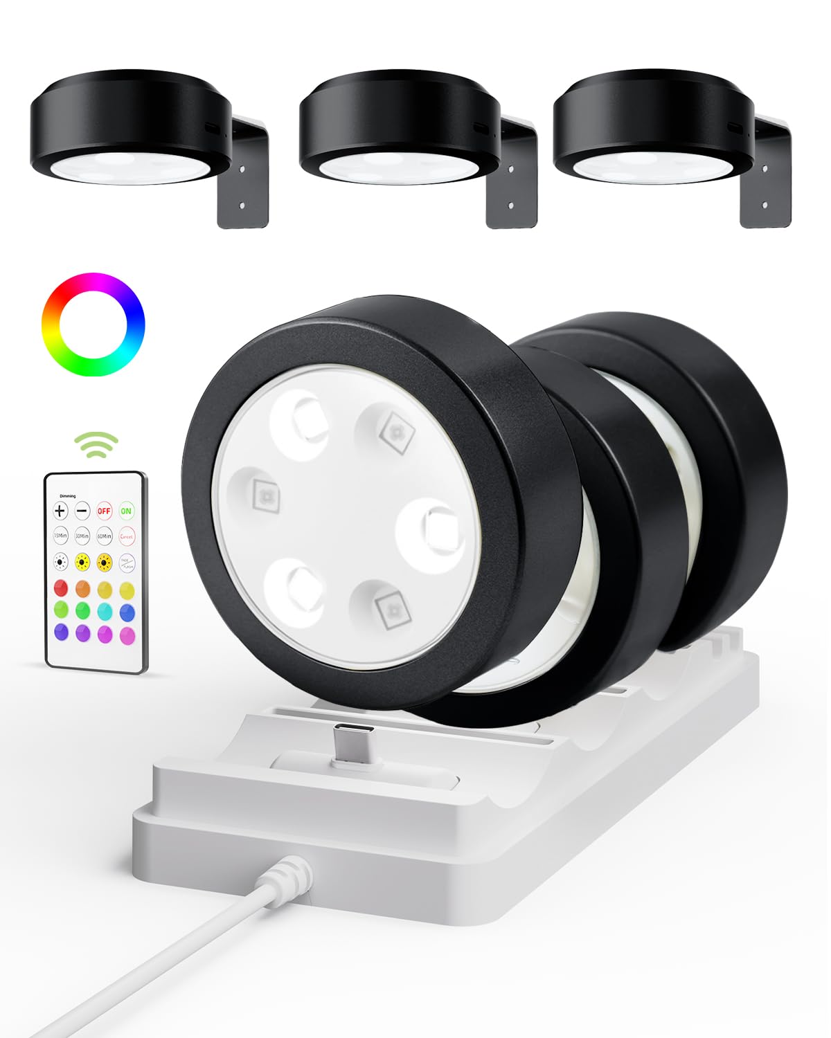 Picture Lights for Wall, Rechargeable Battery Magnetic Poster Lights with 3 Color Temps & 12 RGB, Remote Dimmable Timer Light, Wall Decor Light for Art Display (6 Pack with Charging Station)