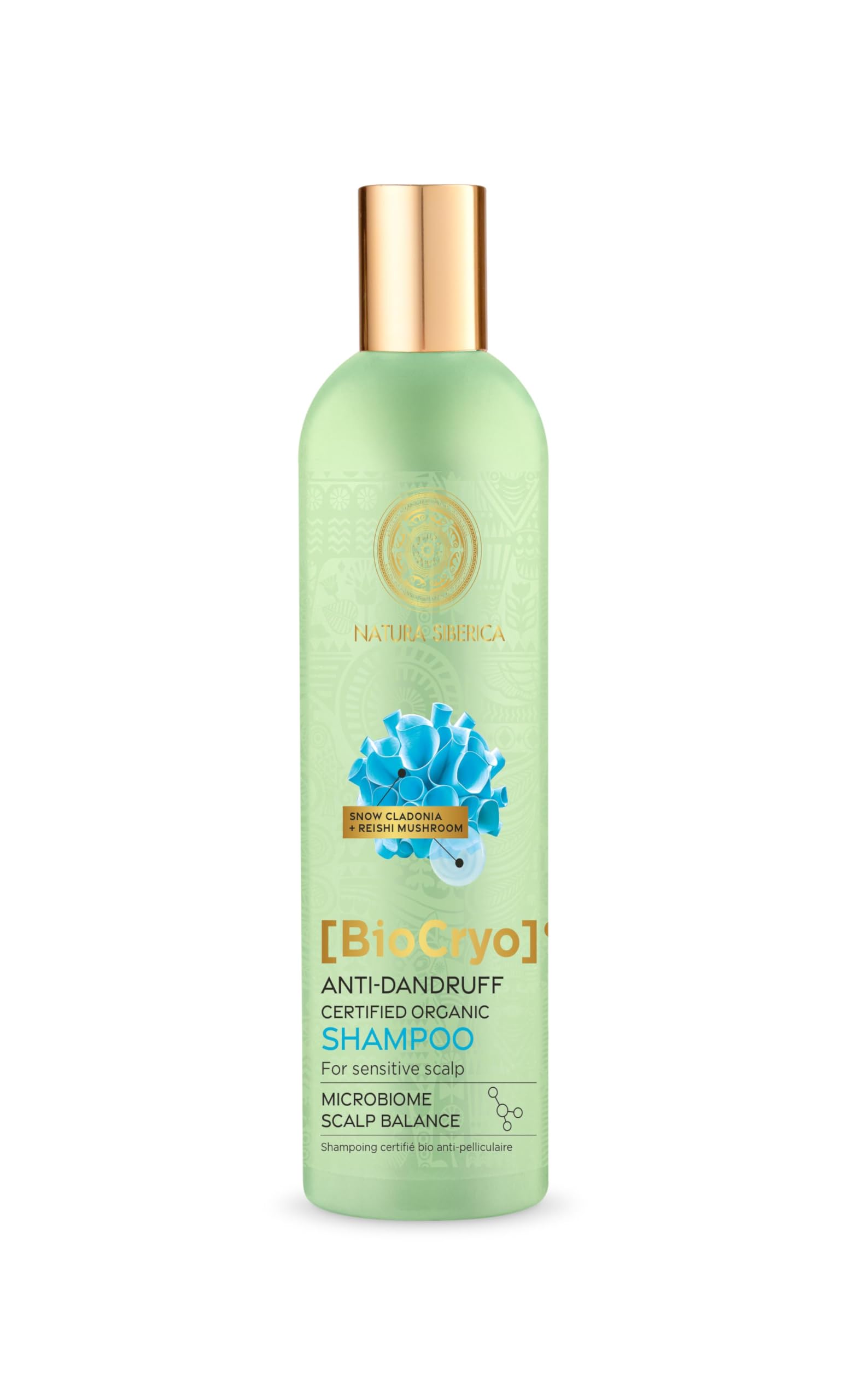 BioCryo Anti-Dandruff Certified Organic Shampoo. Microbiome Scalp Balance. For sensitive scalp. Infused with Snow Cladonia & Reishi Mushroom. Vegan Friendly. Cruelty Free. 400ml