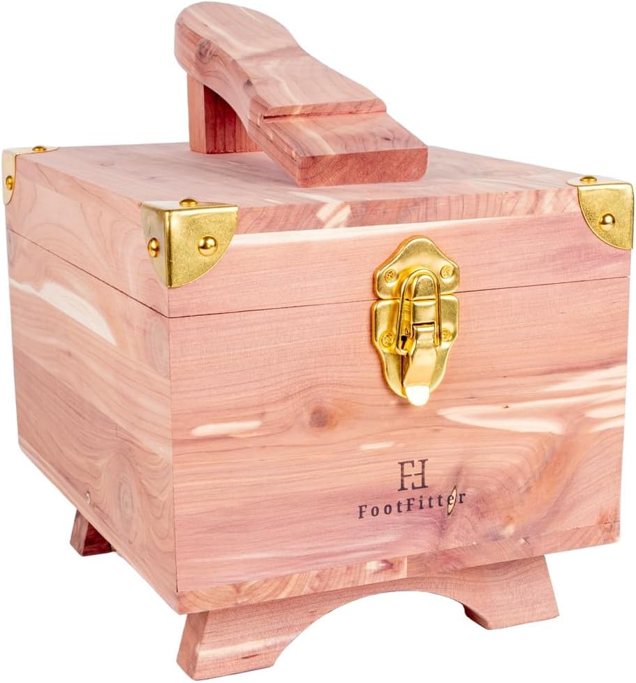 FootFitter Grand Cedar Shoe Shine Valet Box with Stand, Storage Case for Shoe Shining, Polish, Brushes & Care Accessories, USA Grown Wood