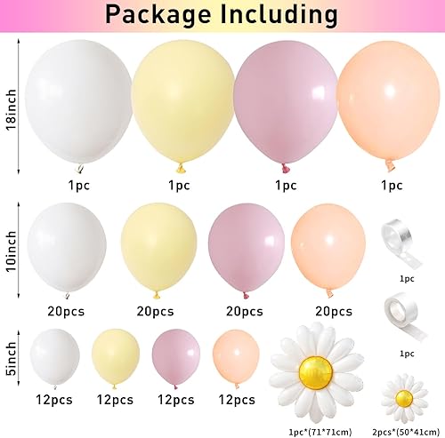 Vista 4 de Kit de arco de guirnalda de globos de margarita, 137 piezas de globos de papel de aluminio con diseño de flores, bohemio, pastel, rosa, amarillo