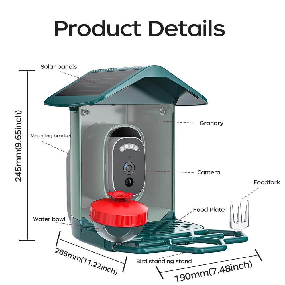 JOOAN 5MP Smartes Vogelfutterhaus mit Kamera 5200mah solarbetrieben IP66