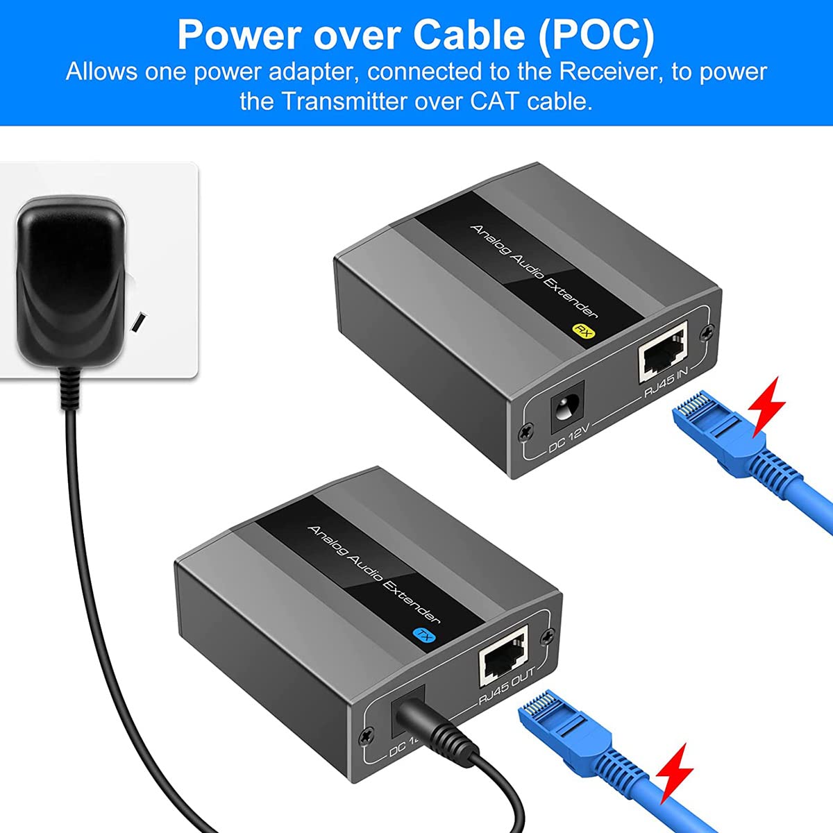 Extensor de audio analógico de 3,5 mm estéreo a través de Ethernet, cable Cat5E/6/7 de hasta 500 m, convertidor de audio europeo