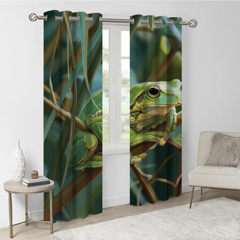 Rana verde Oscurante Finestra Termica Tenda, Illustrazione della natura Tenda Oscuranti, Piante Tende a pannello, Hobby di arredamento per la casa Interni Occhielli Tende L 140 x A 220cm 2 Pezzi
