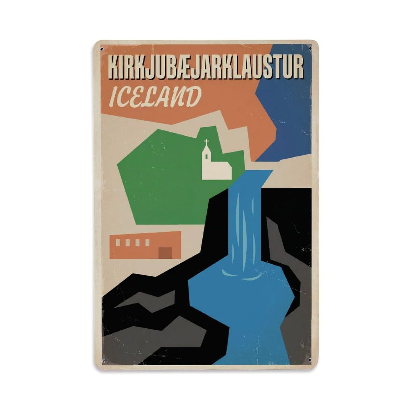 Este 8X12inch Style Vintage Travel Kirkjubaejarklaustur Iceland Town Metal Tin Sign