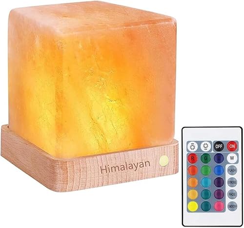 TAOHUA GARDEN Lámpara de sal natural del Himalaya inalámbrica de cristal de roca recargable (batería incorporada) Control remoto 15 colores