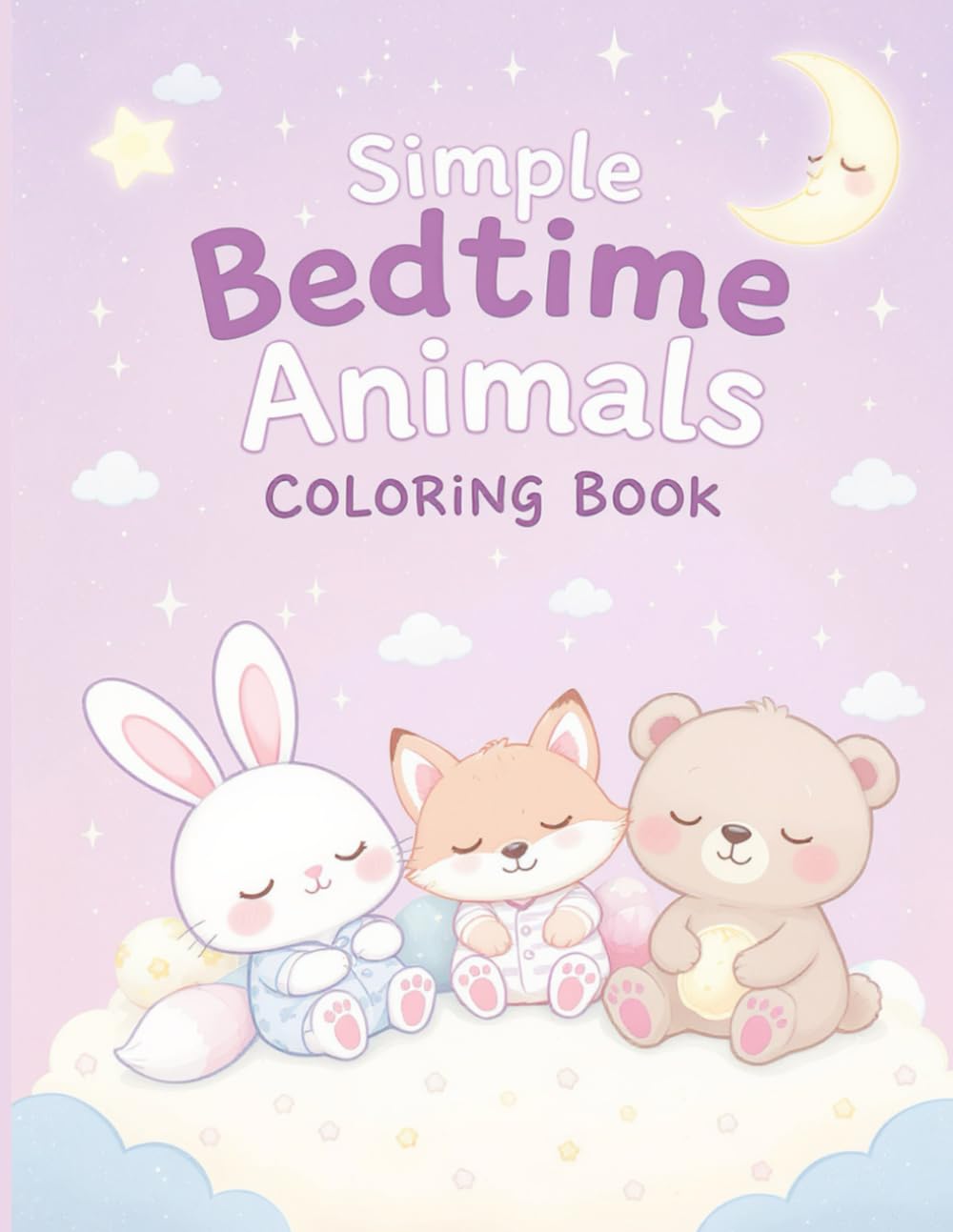 Simple Bedtime Animals Coloring Book: 50 Cozy, Sleepy Animal Scenes with Easy, Calming Outlines for Relaxing Nighttime Coloring