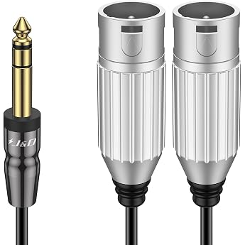 J&D TRS 6.35mm to Dual XLR Y Splitter Cable Unbalanced TRS 6.35mm 1/4 Male to XLR Male Stereo Audio Patch Adapter Cable for Speaker Mic Guitar Mixer AMP 1.8m