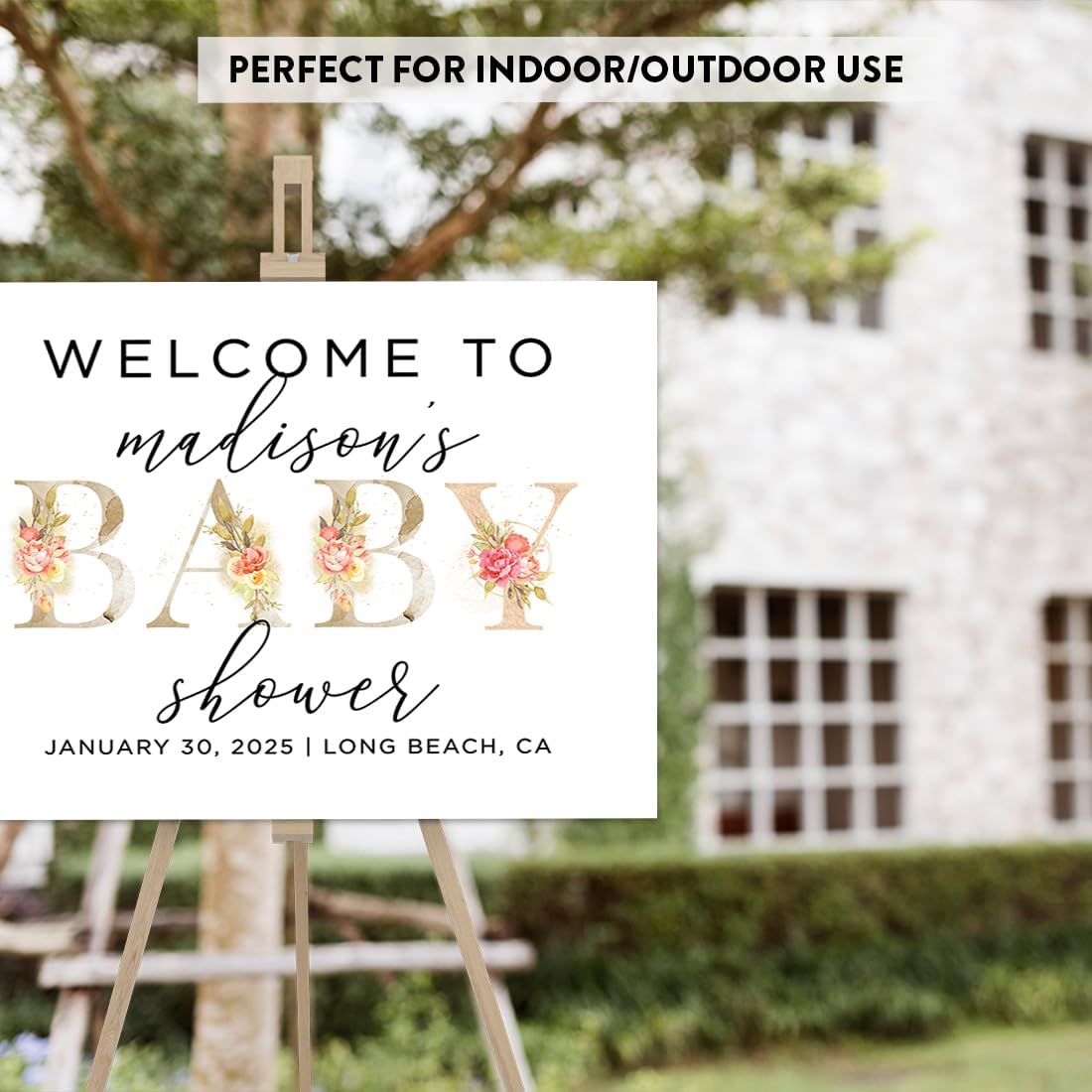 Andaz Press Personalized Large Canvas Baby Shower Welcome Sign, 16 x 20 Inches, Floral Baby, Guestbook Alternative, Custom Baby Shower Sign, for Floral Baby Shower, Baby Sprinkle