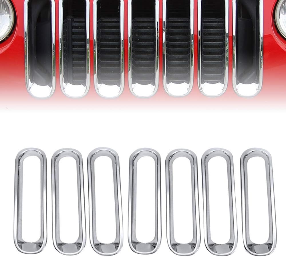 7PCS Front Mesh Grille Front Grille Inserts Kit Grille Guard for Wrangler JK/JKU 2007-2015 (Silver)