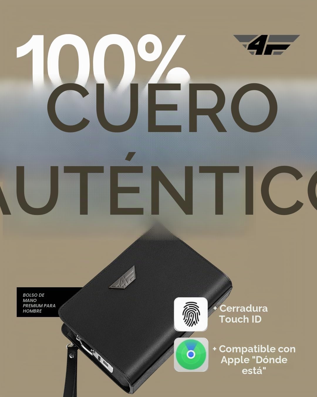 Bolso de mano para hombre con cerradura de huellas dactilares y rastreador inteligente compatible con Apple ¿Dónde está? APP, funda de muñeca de seguridad de piel para hombre, embrague con