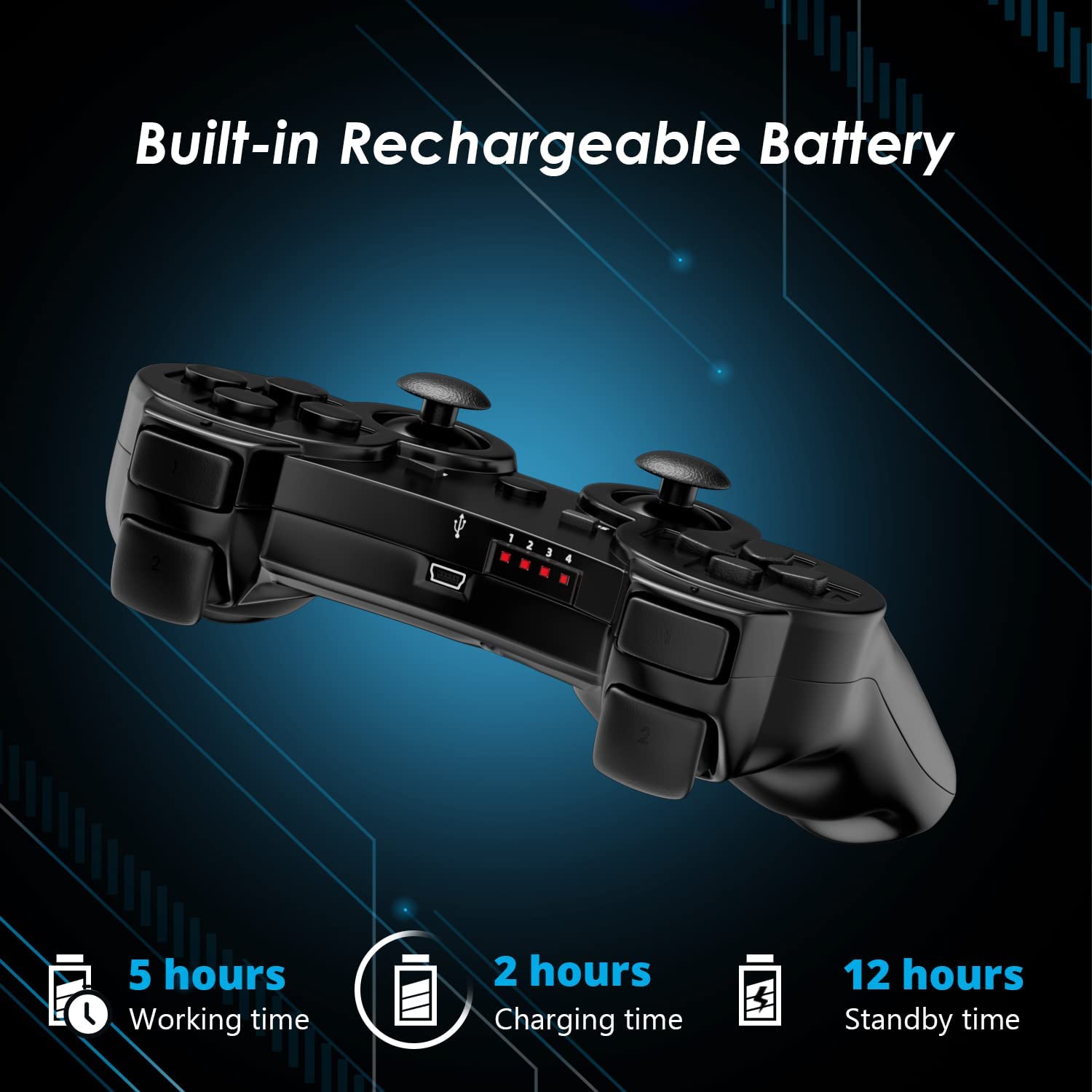 CHENGDAO Controller for PS3 Wireless Controller for Sony 2 Pack Game Controller Compatible with Playstation 3 with High-Performance Motion Sense Double Vibration and Charging Cable