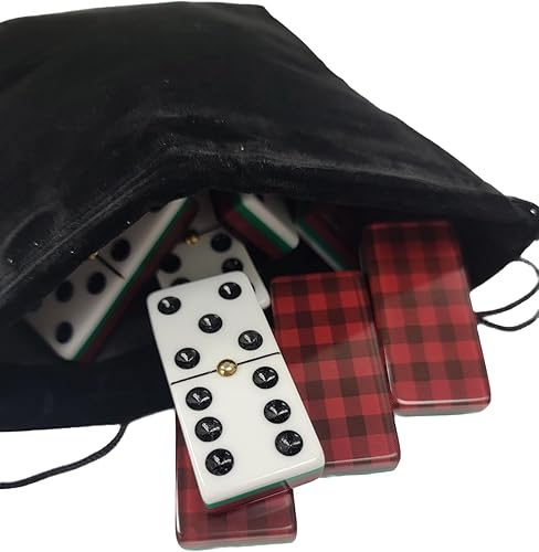 Marion & Co. Domino Double 6 Plaid 4 capas Acrílico con centro Spinner en bolsa de terciopelo