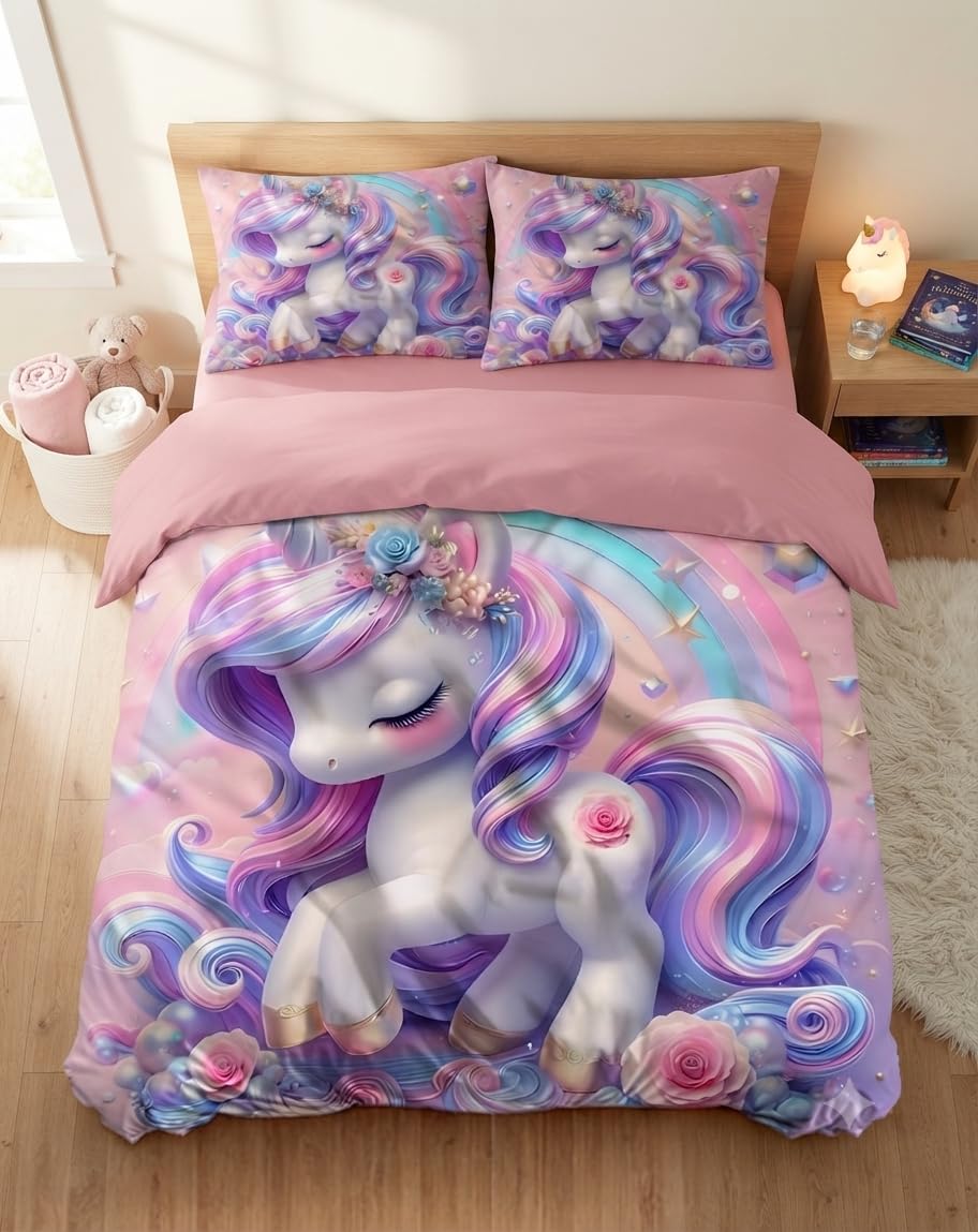 Decorkart 7D Unicorn Bedding Set with Pillowcases, Pink Rainbow Print with 2 Pillowcases,-image-38