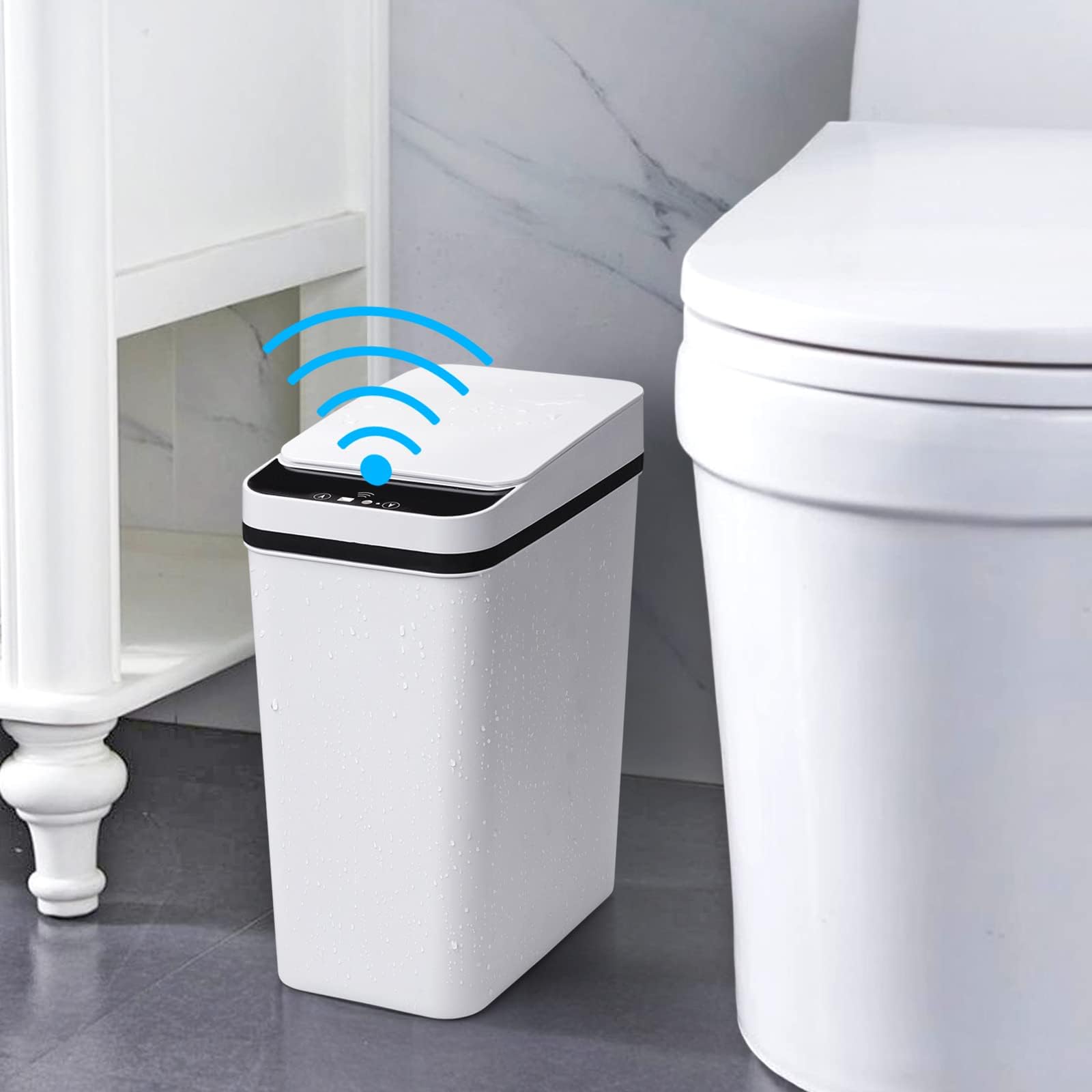 Cubo de Basura Para Baño, 12 L, con Sensor Inteligente, Es un Cubo de Basura de Plástico ABS para la Cocina Está Equipado con Una Tapa, se Cierra Silenciosamente y Es Resistente Agua (Blanco)