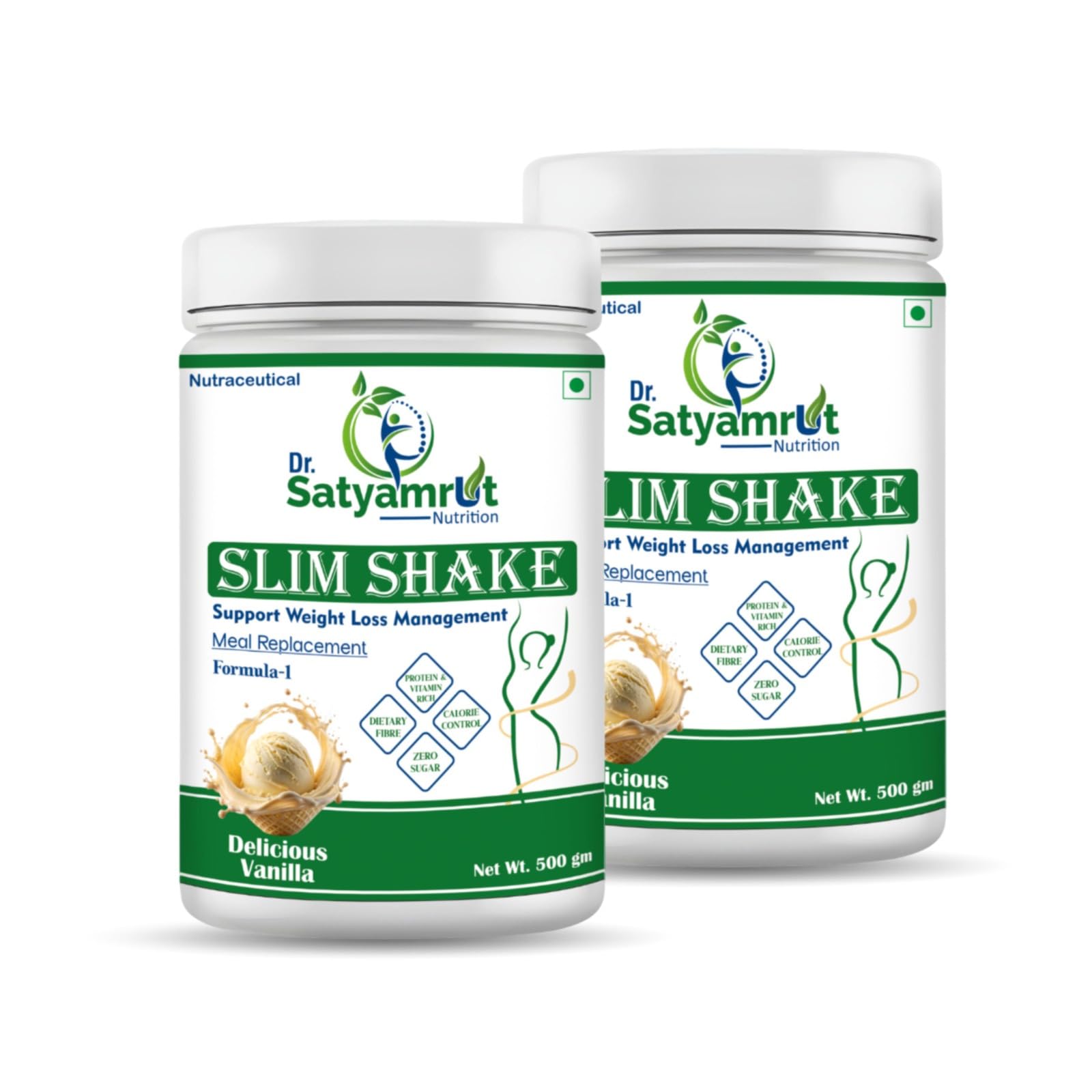 DR SATYAMRUT NUTRITION Slim Shake Formula-1 With Weight Loss & Fitness Support For Meal Replacement | Low Calorie | | No Added Sugar | High Protein | Body Detoxify - Delicious – (500gm) (VANILLA) (PACK OF 2)-image-38