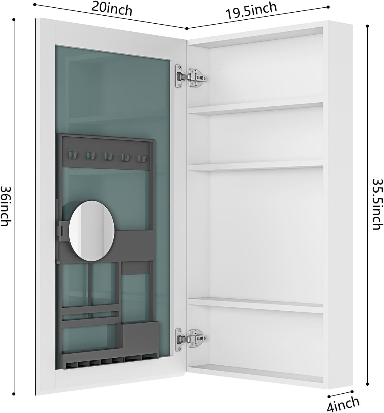 36" 2-in-1 Mirror Wall Mounted Storage Cabinet, Bathroom Vanity Cabinet with Beveled Glass, Waterproof Bathroom Cabinet with Moving Mirror for Bathrooms, White