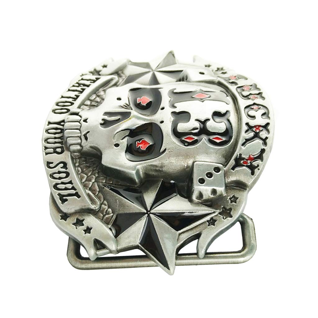 Hebilla de Cinturón de Calavera Vaquero Occidental - Metal Lucky 13 para Hombre, Cabeza de Fantasma Gótica, 3.1 x 2.5 Pulgadas, 2.33 oz