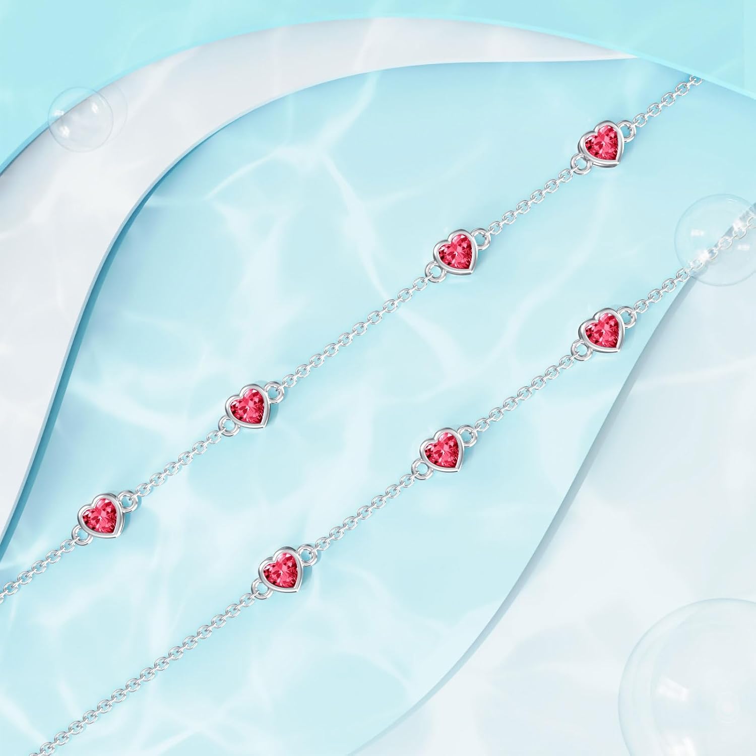 Dorunmo Heart Birthstone Anklet Bracelets for Women 925 Sterling Silver Birthday Jewelry Best Mother's Day for Women Wife - Image 3