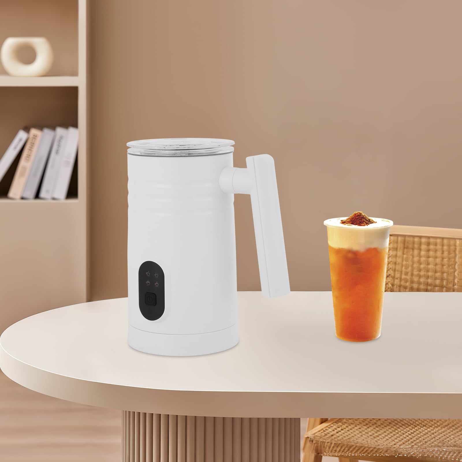 Elektryczny spieniacz do mleka, 350 ml, 4 w 1, do ciepłej i zimnej pianki mlecznej, automatyczne wyłączanie, spieniacz do latte macchiato, cappuccino (biały)