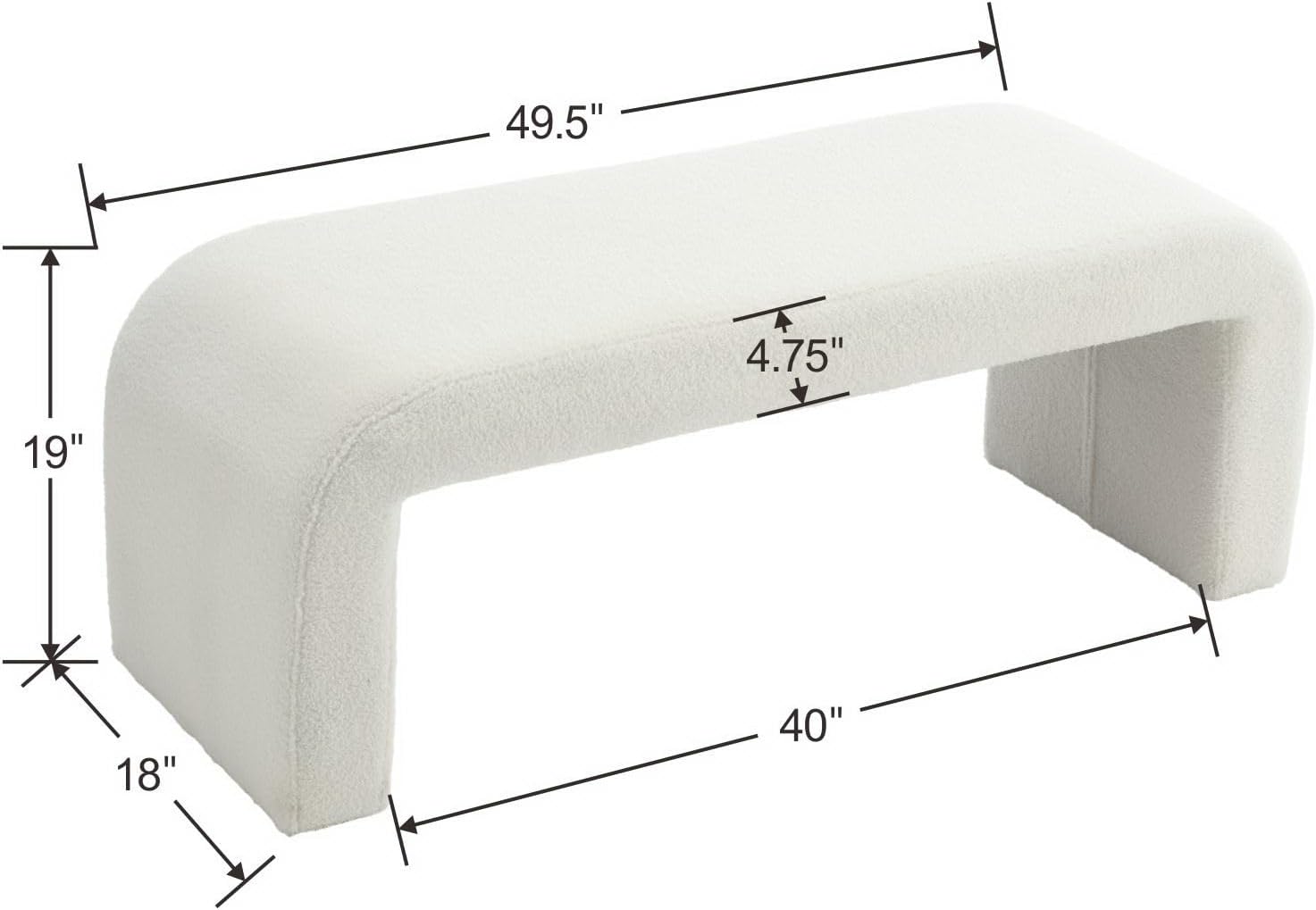49.5" Teddy Bed Bench - Modern Fuzzy Sherpa Upholstered Fabric End of Bed Stool for Bedroom, Living Room, Entryway, White
