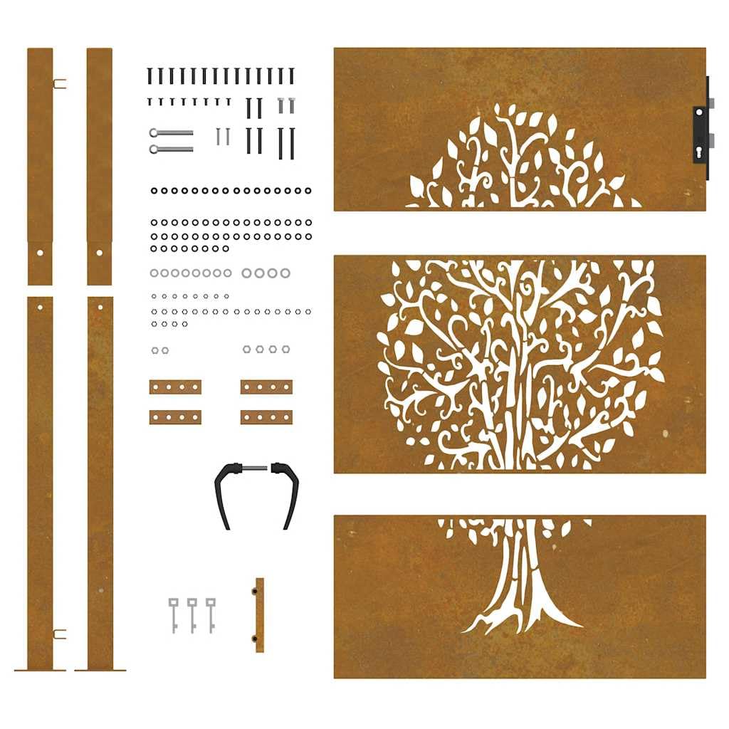 vidaXL Portail de Jardin, Portillon de Patio, Barrière de Sécurité, Porte d'Extérieure Terrasse, 100x150 cm Acier Corten Conception de l'arbre