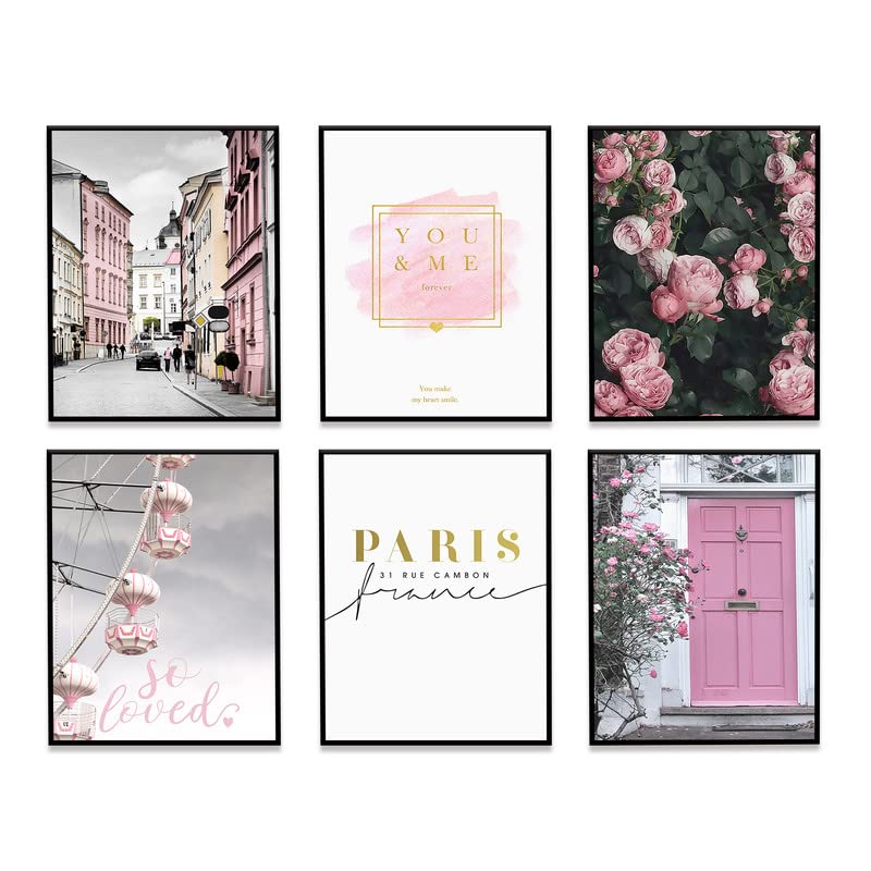 Fashion Wall Art Prints Fashion Art Pink Roses Flower Wall Decor Floral Trendy Posters Prints Canvas Wall Pictures Bedroom Decor for Girls 6 Pink Poster Room Decor (8"x10" UNFRAMED)