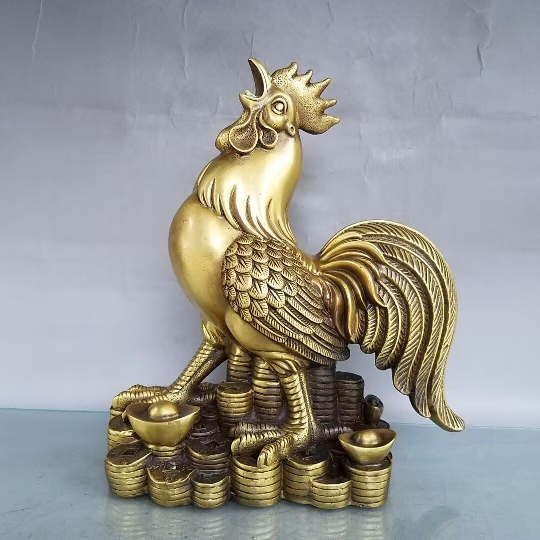 Dytartzx 10* Pure Copper Rooster Statue Home Decoration Feng Shui Good Luck Wealth