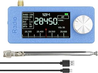 FUBESK SI4732 Mini receptor de radio de 0.5-108 MHz, transmisión de banda completa, pantalla a color de 1.9 pulgadas, control ESP32-S3, batería de 800 mAh, carga tipo C (varilla de tracción azul)