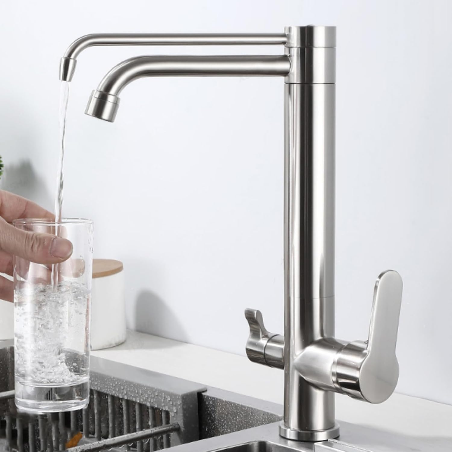 GLETSF 3 Way Kitchen Faucet with Pull Down Sprayer Swivel Design Water Filtrat System Black Sink Mixer Tap for Easy Drinking Water Access,White