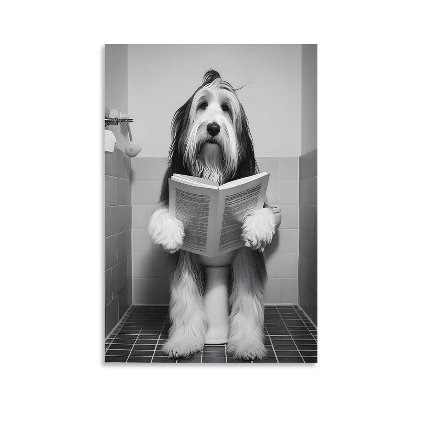 GQVCJSW Bearded Collie, Funny Bathroom Decor Canvas Poster Bedroom Decor Landscape Office Room Decor Gift 16x24inch(40x60cm)
