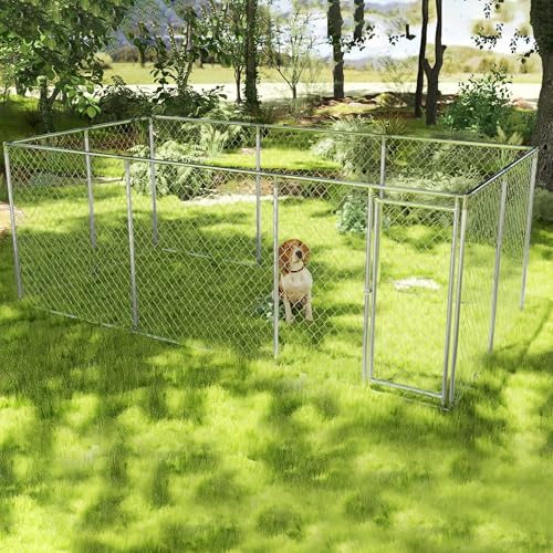 FIVMEN Outdoor Hundezwinger 400x200x150 cm Groß Hundekäfig Hundehütte Hundehaus Verzinkter Stahl mit Abschließbarer Tür Hundezaun Hundeauslauf Draußen
