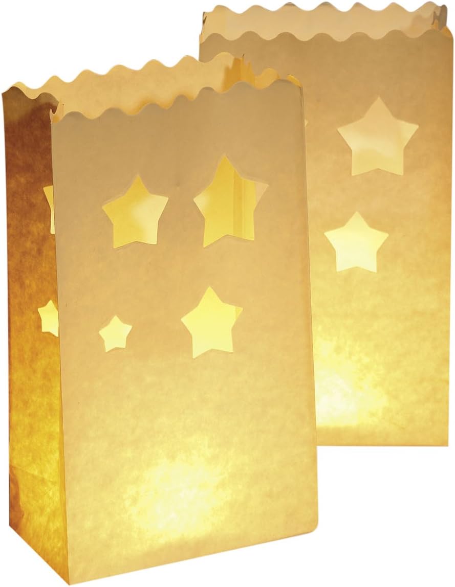 Luminaria8542100 Candle Bags Stars Big, Set of 10, Cardboard/Paper/Cellulose, 15 x 26 x 9 cm, White