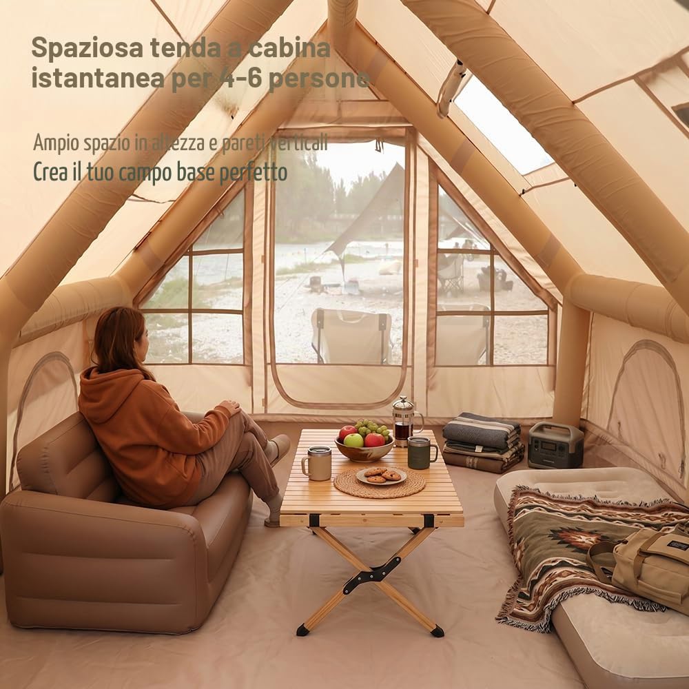 Tenda gonfiabile, tenda da campeggio con lucernario, tenda gonfiabile per 2-4 persone con pompa ad aria, tessuto Oxford impermeabile per stagioni, montaggio rapido, tenda familiare