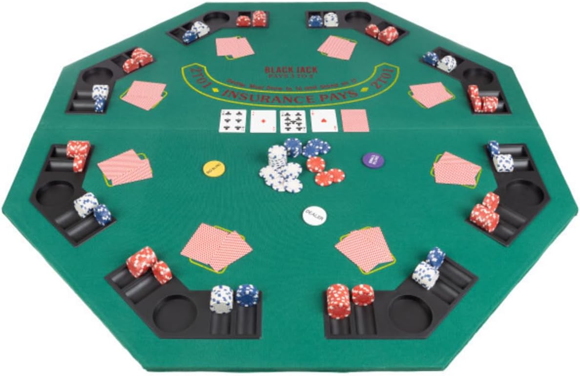 Poker Table Top with Carry Case - 48-inch Foldable Card Mat for Texas Hold’em, Blackjack, and More - Seats up to 8 Players by Trademark Poker (Green)