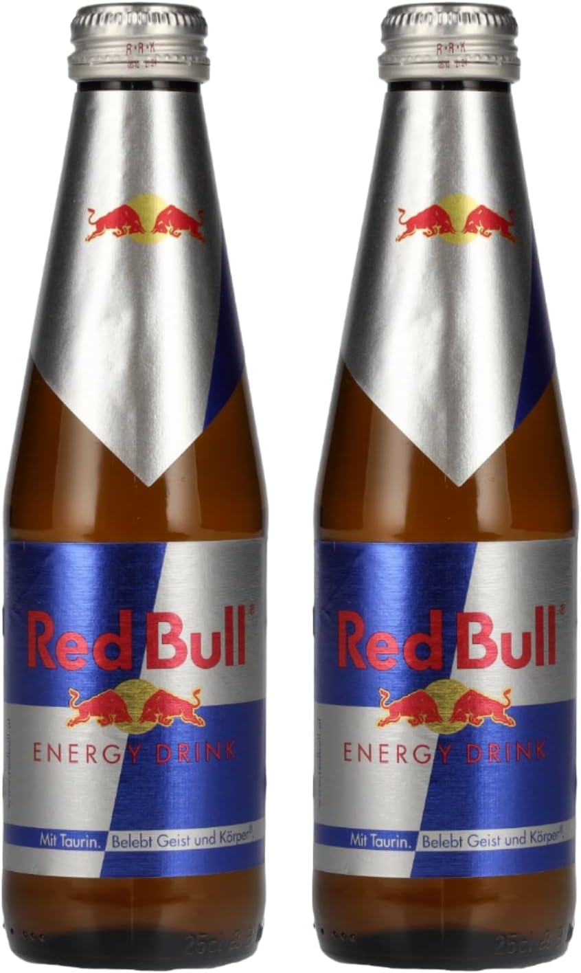 Red Bulls Glass Bottle Energy Drink Pack of 2 x 250ml (Imported)