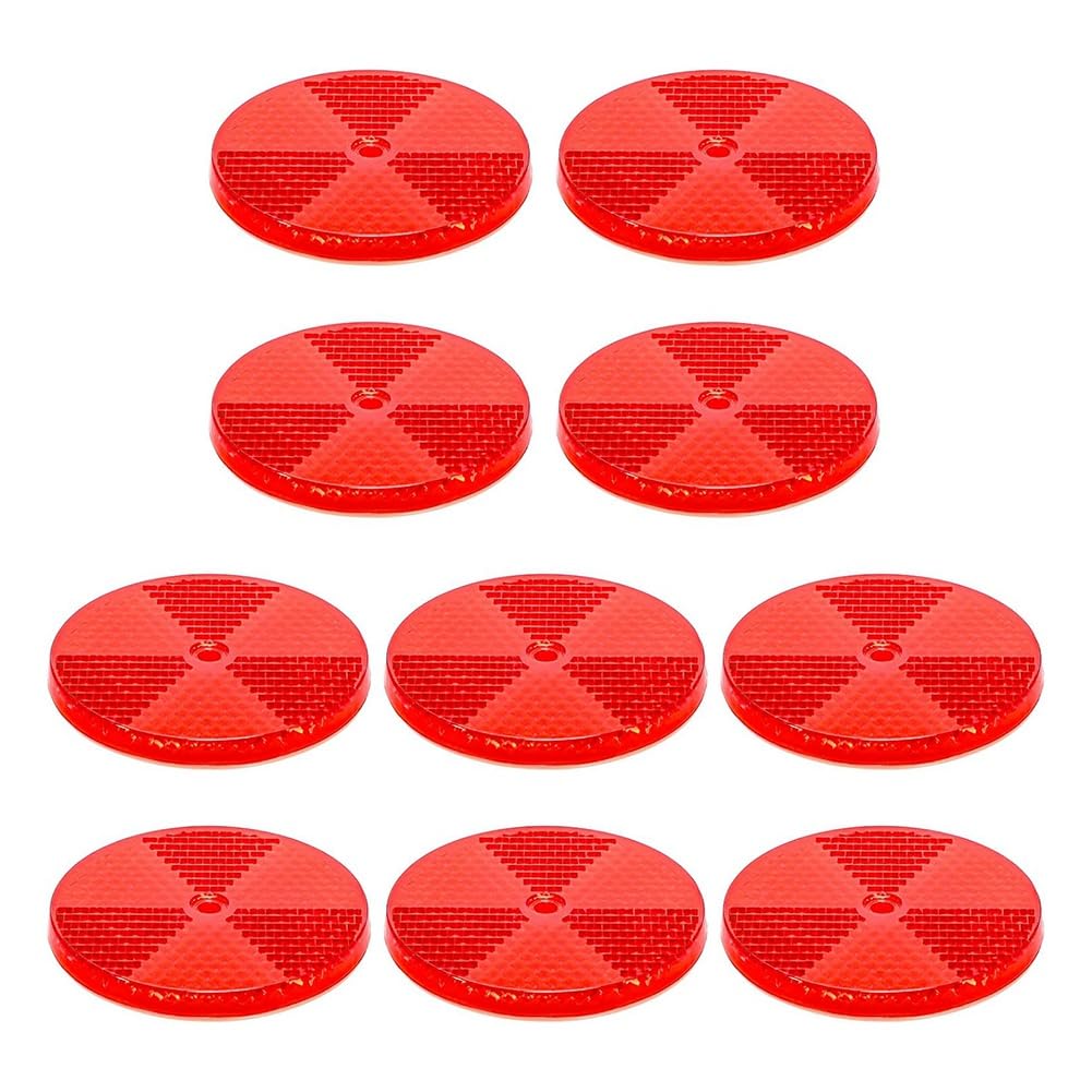 Littimoon Front Round Reflector 10-Pack with Center Mounting Hole for Driveway Fence Gate Post Trailer Reflectors Red