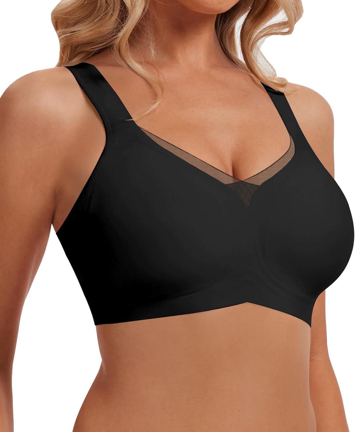 Women's Wireless Bras Full Coverage V Mesh Padded Bralette No Underwire Seamless Comfortable Everyday Bra - Image 3