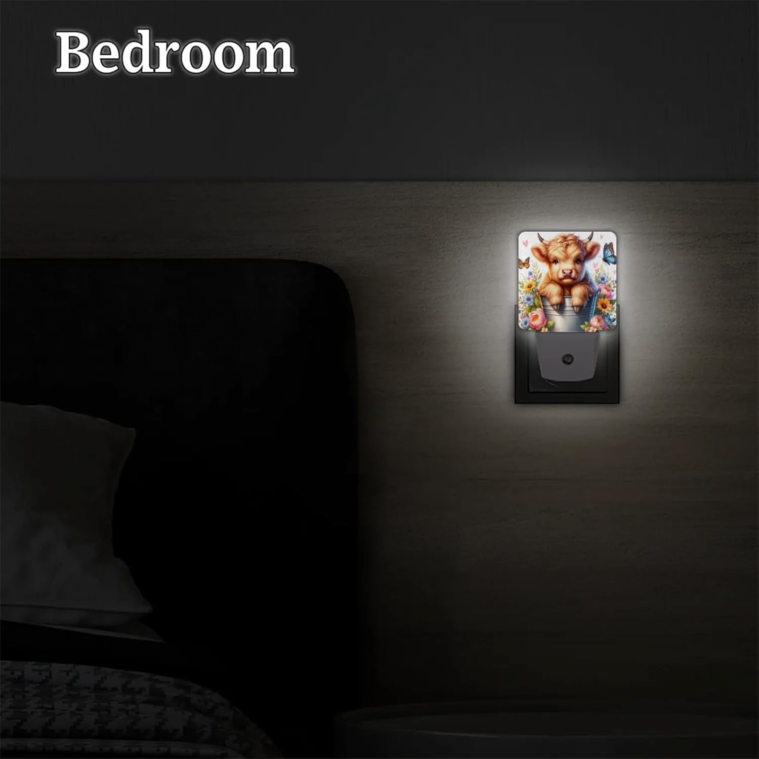 Animal Alpine Cattle Butterfly Plug in Night Light Set of 2 LED Nightlights Auto Dusk to Dawn Sensor Nightlight Lamp for Kids Boy Girls Room Bedroom Bathroom Kitchen Hallway Nursery Stairs Decor