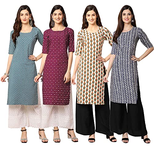Image of Pinkmint Women's Crepe Digital Print Straight Kurta [Pack of 4] (CCV-334-338-339-335)