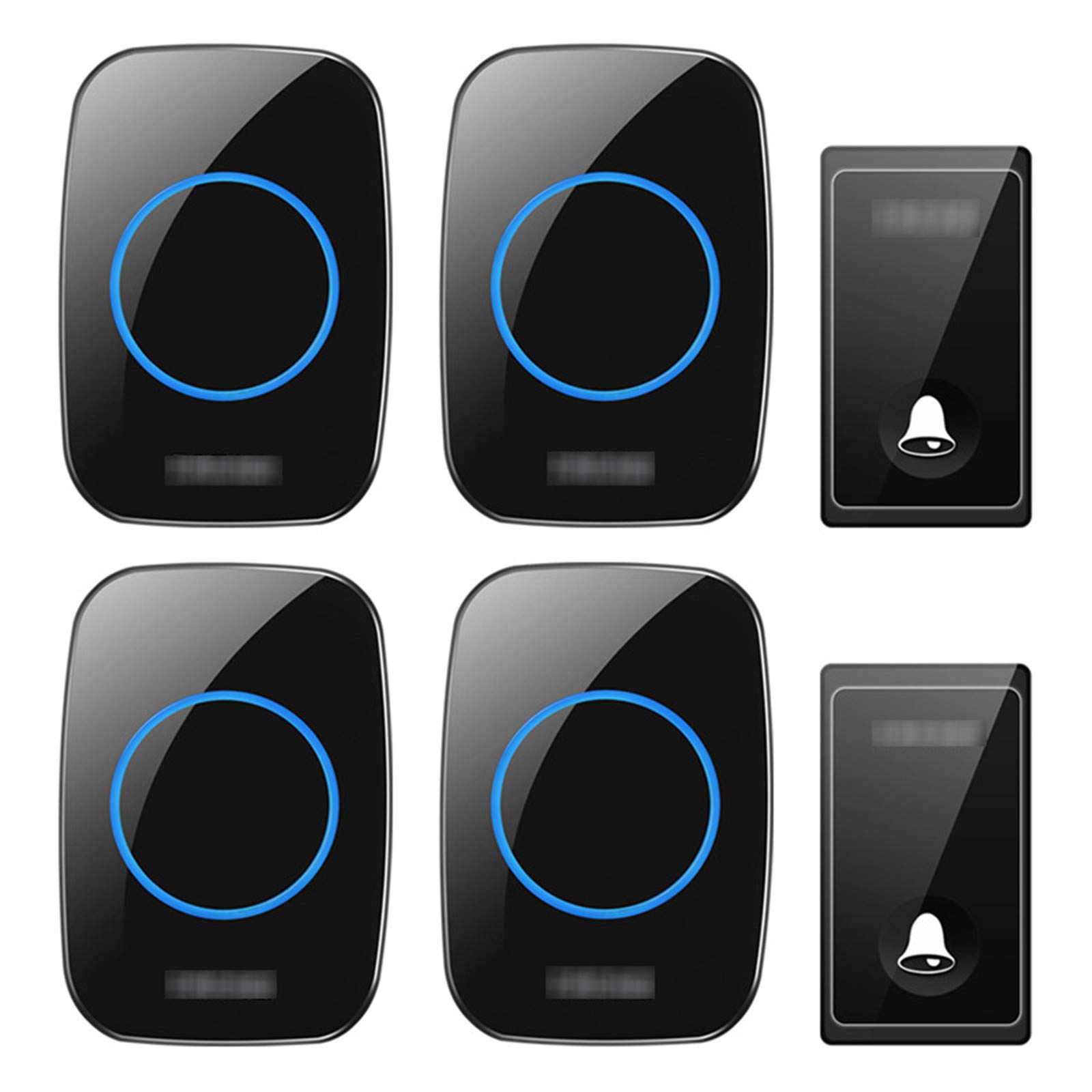 Campanello Wireless autogenerante, Kit Campanello Senza Fili Impermeabile, 4 ricevitori, 2 Pulsanti, 58 suonerie, 4 Livelli di Volume, Portata 650 Piedi, Nero, Nero
