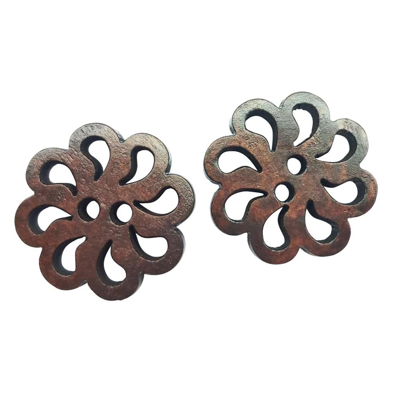 Chenkou Craft Brown New Hollow Flower Wood Buttons 20Mm Sewing Craft Wholesale 50Pcs