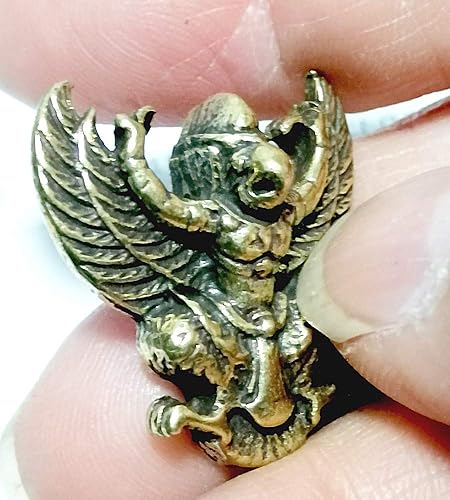 Miniatura 6 de Figura coleccionable de amuleto de Buda tailandés, escultura Phar LP Monje Garuda "KRUT" pájaro estatuilla de latón Power Magic Charm Mercy Prevent