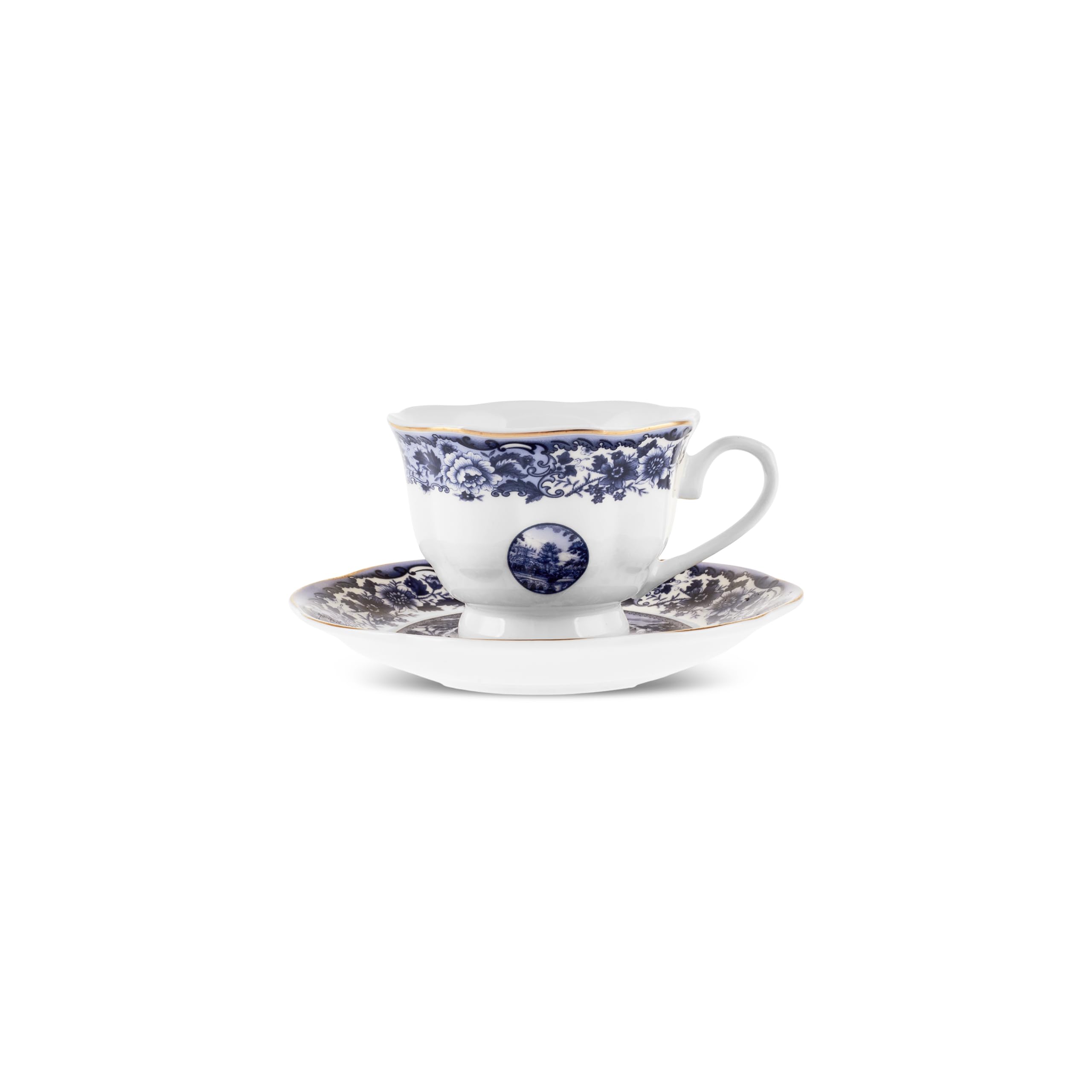 KARACA Blue Odyssey V2 12-Piece Turkish Coffee Cups Set of 6 People, 80ml, Bone China Espresso/Turkish Coffee Set, Intricate Floral Design, Dishwasher Safe