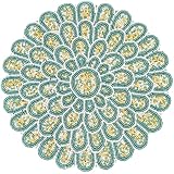 13 inch Round Beads Placemats Handcrafted Glass Beaded Polyester Table Mats - Place Mats for Harvest Autumn Kitchen Dining Party Table Decor Festival Everyday Use (Green White) - ALPHA Living HOME