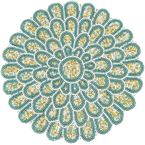 13 inch Round Beads Placemats Handcrafted Glass Beaded Polyester Table