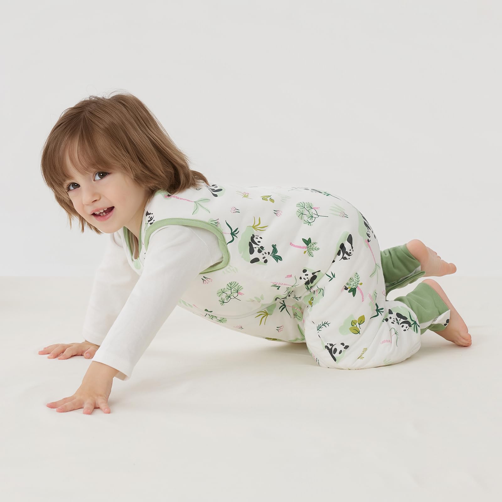 LULUMONKEY Sleeping Bag with Legs 2.5 TOG, 100% Cotton Winter Sleeping Sack with Feet Toddler Wearable Blanket 6-12 Months, Panda - Image 3