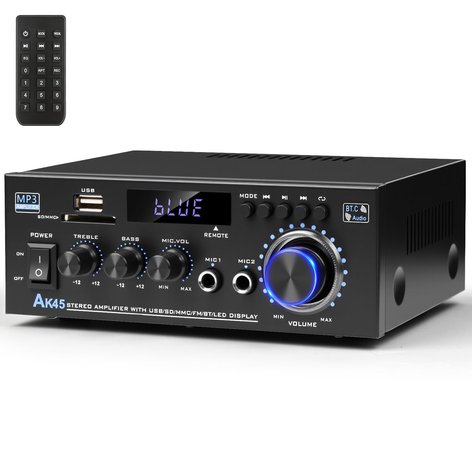 Stereo Audio Amplifier 2025 Upgraded AK45 Bluetooth Receiver for Home Stereo, 400W 2 Channel Wireless Bluetooth 5.0 Power Amplifier System with FM