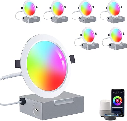 Iluminación empotrada inteligente, luces LED RGB de techo empotrables regulables, control de aplicación, luz LED de color funciona con AlexaGoogle,