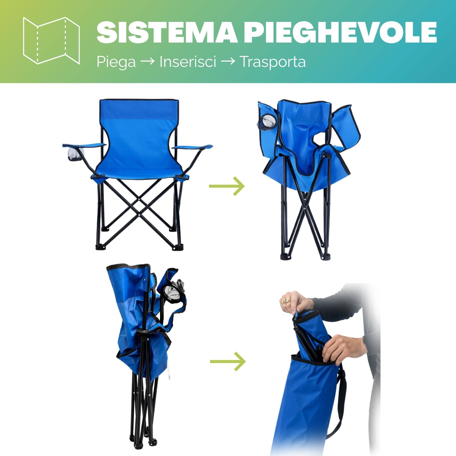 PALUPLUS 2 Sedie da Pesca pieghevoli Blu 75x46x80 cm Struttura tubolare metallo poliestere Braccioli Portabicchiere Sacca Trasporto
